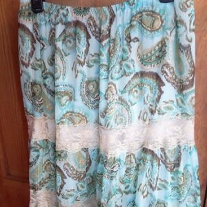 Lane Bryant Aqua and Brown Paisley Maxi Skirt